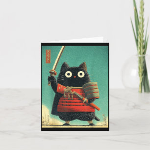 Lustige süße japanische Katze Samurai Sumi-e Katan Karte