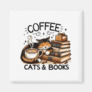 Lustige Süße Kaffee Katzen Bücher Liebhaber Frauen Magnet