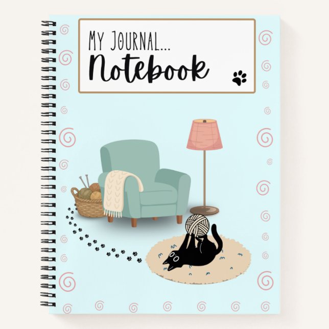 Lustige süße Katze Blau und Schwarz Notizbuch (Vorderseite)