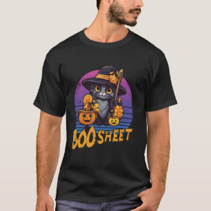 Lustige süße Katze feiert Buh-Blatt-Kürbis für Hal T-Shirt
