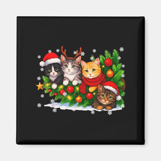 Lustige süße Katzen-Crew Weihnachtsmann Hut Weihna Magnet (Vorne)
