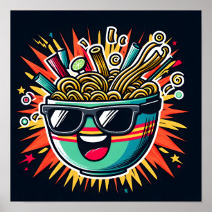 Lustige süße Nudel-Cartoon-Ramen-Schüssel Poster