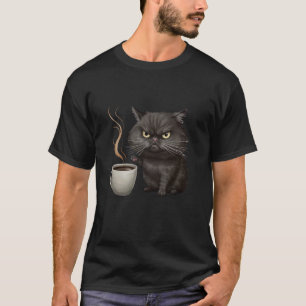 Lustige Süße Schwarze Katze Kaffee Wütend T-Shirt
