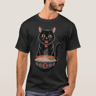 Lustige süße schwarze Katze Ramen japanische Kunst T-Shirt