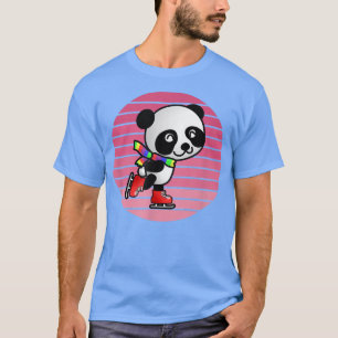 Lustige süße Tier-Panda-Bär-Eislaufen Rosa Retro T-Shirt