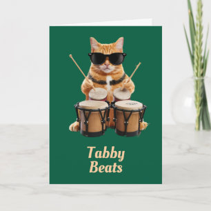 Lustige Tabby-Bongo-Spieler-Grußkarte Karte