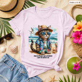 Lustige Tabby-Katze am Strand Tropischer Urlaub T-Shirt