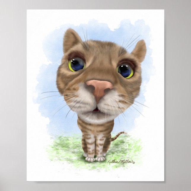 Lustige Tabby-Katze Cartoon Poster (Vorne)