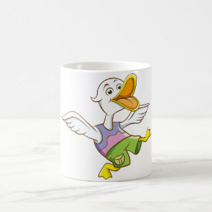Lustige Tanzende Cartoon-Ente Whimsical Vogel Lieb Kaffeetasse