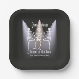 Lustige tanzende schwarze Skelett Halloween-Party Pappteller