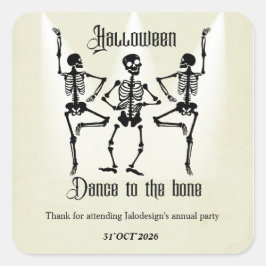 Lustige tanzende schwarze Skelette Halloween-Party Quadratischer Aufkleber