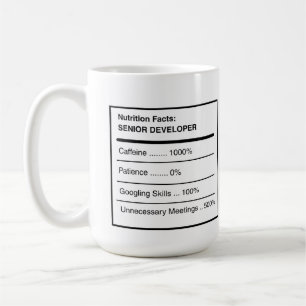 Lustige Tasse mit Nährwertangaben für Senior-Entwi