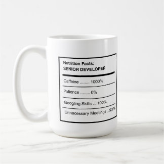 Lustige Tasse mit Nährwertangaben für Senior-Entwi
