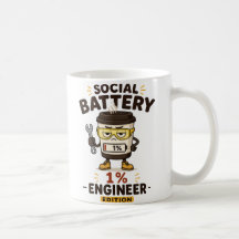 Lustige Tasse 'Soziale Batterie 1%' Geschenk für I