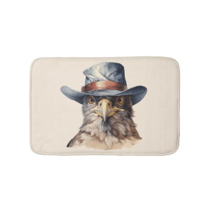 Lustige Taube mit Cowboyhut, Aquarell Badematte