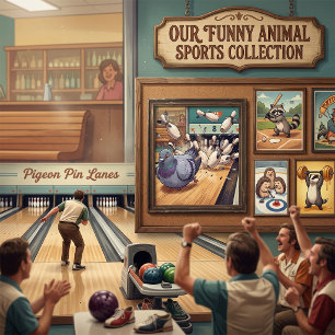 Lustige Tauben-Bowling-Strike-Cartoon-Kunst Poster