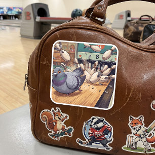 Lustige Tauben-Bowling-Strike-Cartoon-Kunst Quadratischer Aufkleber
