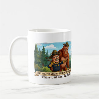 Lustige Teddy Roosevelt und Bigfoot Karikatur - Na Kaffeetasse