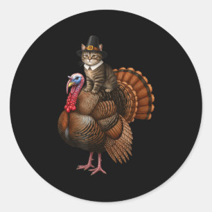 Lustige Thanksgiving-Katze auf Truthahn, Lgrim Hut Runder Aufkleber