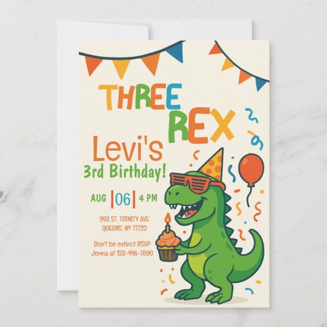 lustige Three Rex 3. Dinosaur Geburtstag Einladung (Vorderseite)