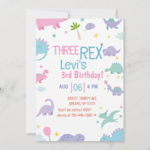 lustige Three Rex 3. Dinosaur Geburtstag Einladung