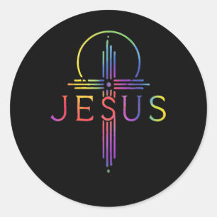 Lustige Tie Dye Jesus Christus Kreuz Christliches Runder Aufkleber