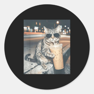 Lustige Tier-Meme Männer: Katze trinkt eisgekühlte Runder Aufkleber