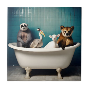 Lustige Tiere im Badezimmer Fliese