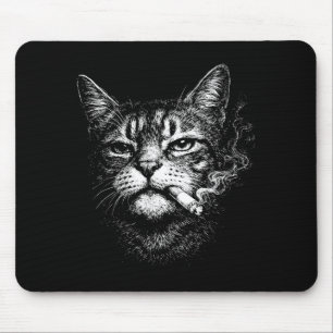 Lustige Tiergesicht-Meme mit Katze, die Zigarette Mousepad