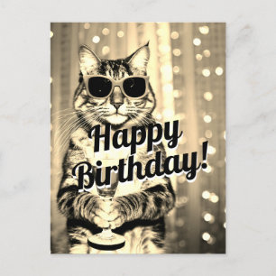Lustige Toasting-Katze zum Geburtstag Postkarte