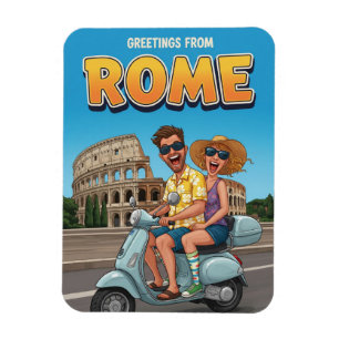 Lustige Touristen auf Vespa in Rom Italien Postkar Magnet