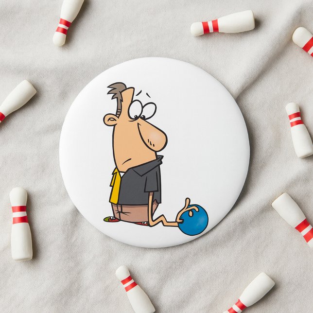 Lustige traurige Bowlingfigur mit Bowlingkugel Button (Von Creator hochgeladen)