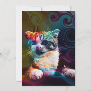 LUSTIGE TRENDIGE BUNTE KATZENKUNST EINLADUNG