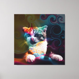 LUSTIGE TRENDIGE BUNTE KATZENKUNST LEINWANDDRUCK