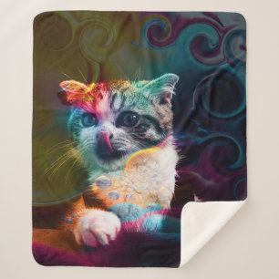 LUSTIGE TRENDIGE BUNTE KATZENKUNST SHERPADECKE