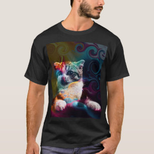 LUSTIGE TRENDIGE BUNTE KATZENKUNST T-Shirt