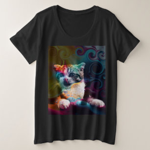 LUSTIGE TRENDIGE FARBENFROHE KATZENKUNST GROßE GRÖßE T-Shirt