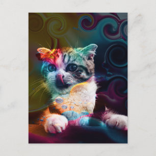 LUSTIGE TRENDIGE FARBENFROHE KATZENKUNST POSTKARTE
