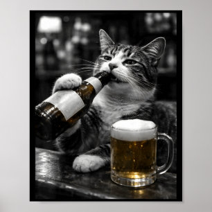 Lustige trinkende Katzen in der Bar weiß schwarz v Poster