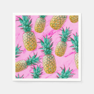 Lustige tropische Ananas & Pink Marble Chic-Party Serviette
