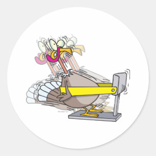 lustige Truthahn-Erntedank-Diät Cartoon Runder Aufkleber