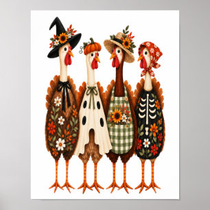 Lustige Truthahn-Verkleidungen Thanksgiving Hallow Poster