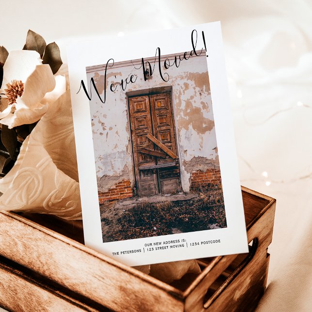 lustige tür bewegende Anzeige Upload Foto Ankündigungspostkarte (funny door moving announcement Upload photo)