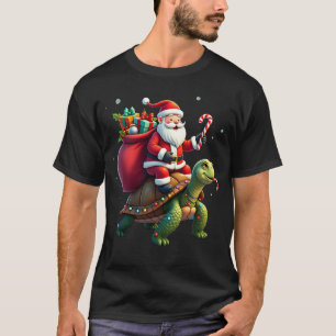 Lustige Turtle Weihnachten Santa Riding Sea Schild T-Shirt