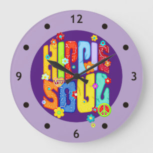 Lustige Typografie - HIPPIE SEELE 1 Große Wanduhr