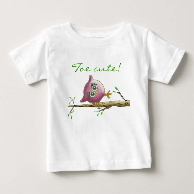 Lustige u. niedliche Eule auf einer Niederlassung Baby T-shirt (Vorderseite)