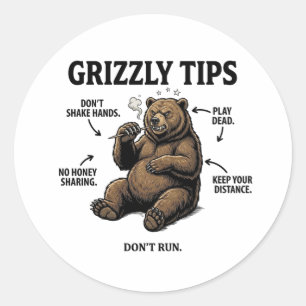 Lustige Überlebenstipps für Grizzlybären Outdoor H Runder Aufkleber