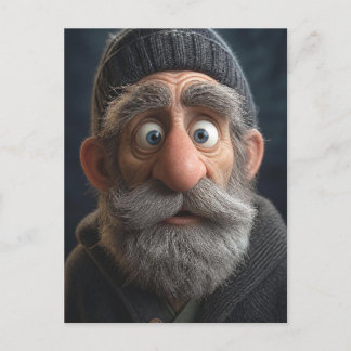 Lustige überraschte alte Mann Claymation-Illustrat Postkarte