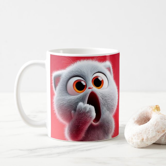 Lustige überraschte Katzen-Kaffeetasse – Süßes Ges Kaffeetasse (Mit Donut)