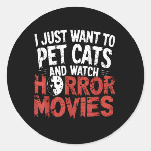 Lustige Uhr Horrorfilm Fan - Halloween Katzenliebh Runder Aufkleber